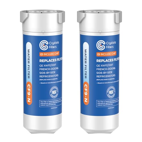 Crystala Filters Water Filter Compatible with XWFE (Built-in CHIP), Replacement for GE XWFE, XWF Refrigerator Water Filter Pack of 2