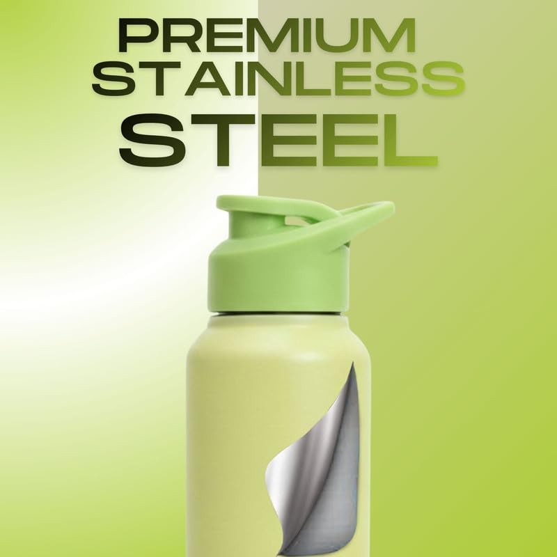 Image of Speedex Engraved Name Stainless Steel Sipper Water Bottle 1 Ltr - Customised Personalised Bottle for Kids & Adults, School, Gym, Sports, Lime Green, Set of 1