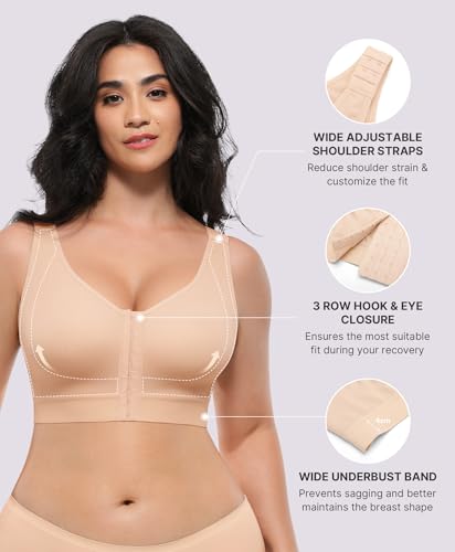 Image of SHAPELLX Post Surgery Bras Front Closure Compression Bra Surgical Wirefree Mastectomy Bra with Adjustable Straps