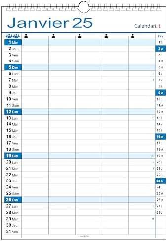 Burde Calendrier Mural Familial Annie 2025 Rose – 5 Colonnes, 12 Mois, Planificateur Famille Pastel, Papier FSC, 220x430 Mm