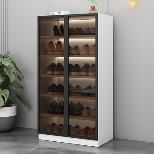 MESCXTY Scarpiera con Ante in Vetro, Stile Glamour, Organizer Indipendente a 6 Ripiani, Ripiani Regolabili per Ingresso, corridoio, Garage, Senza Luce (Bianco, 23,5" L x 14" P 47" A)