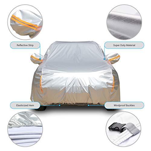 Image of Tecoom Super Heavy Duty Multiple Layers SUV Car Cover All Weather Waterproof Windproof Reflective Snow Sun Rain UV Protective Outdoor with Buckles and Belt Fit 170-190 inches SUV