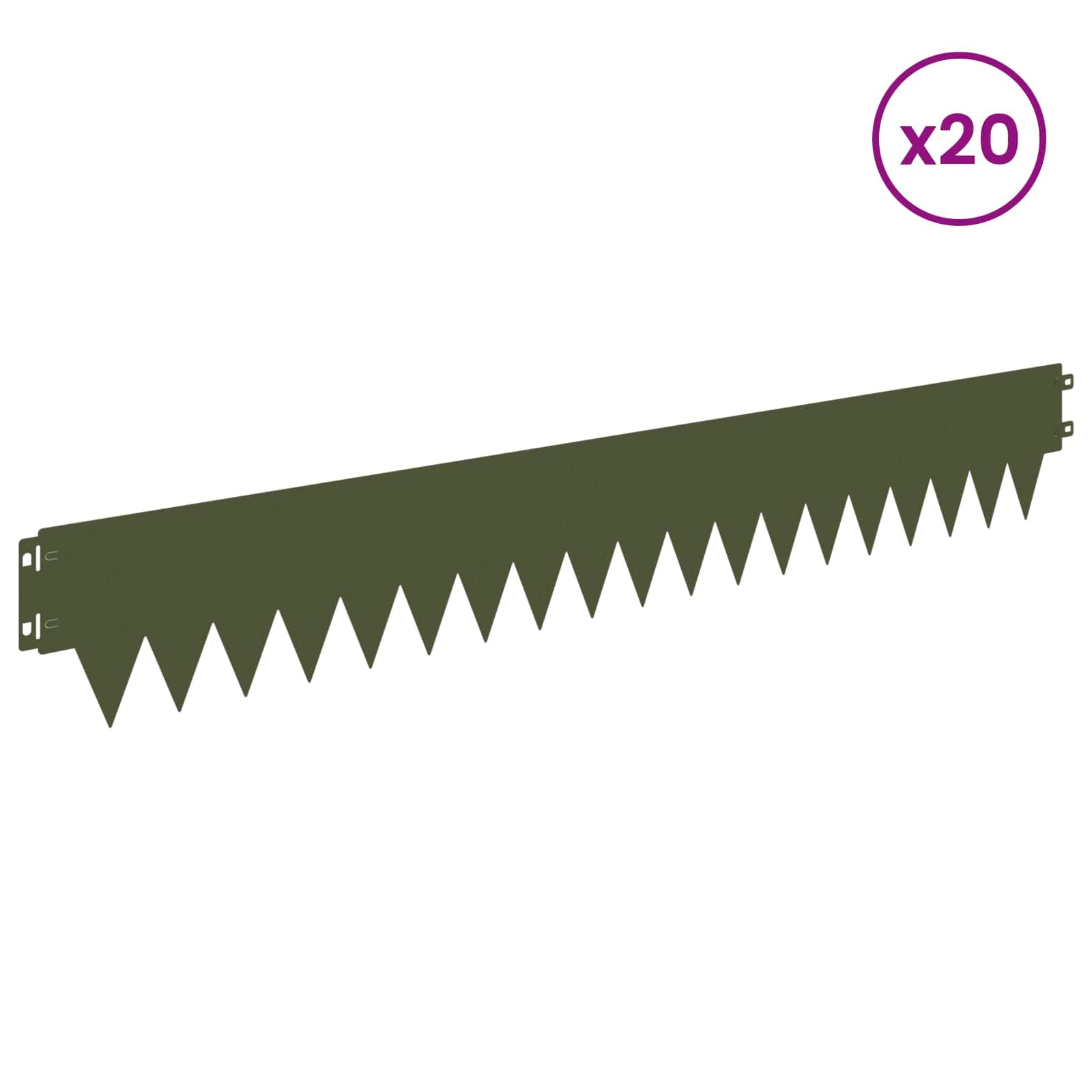Lot de 20 bordures de pelouse en métal vert olive 103 x 15 cm