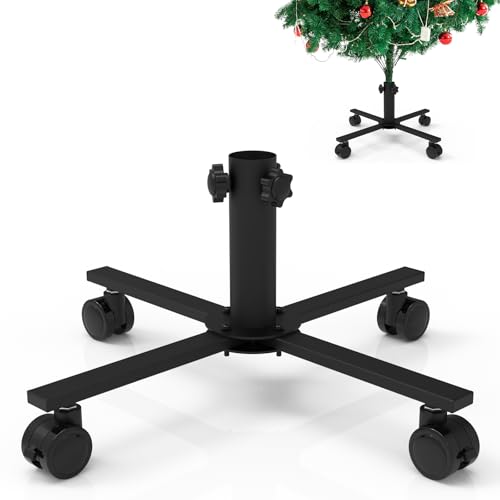 Mordx Soporte para árbol de Navidad con ruedas de goma, soporte plegable de metal para árbol de Navidad, base de árbol de Navidad extraíble, base de metal artificial para árbol de Navidad,