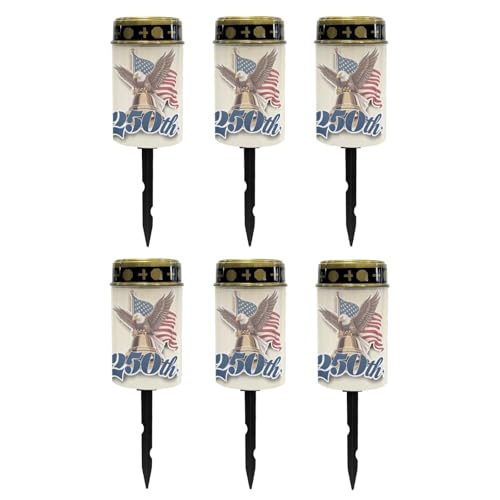 Image of Poceacles Eagle American Flag 250th Print Solar Candle Cemetery Solar Lights for Grave LED Garden Flameless Powered Pathway Lights for Independence Day USA 250th Anniversary Decor, 6 Pcs