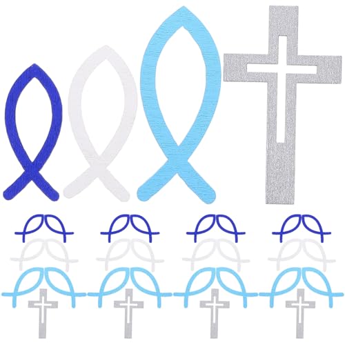 Alipis Decorazione da Tavolo Forma di Pesce in Legno per Battesimo Croce Battesimale in Legno e Ritagli Decorativi