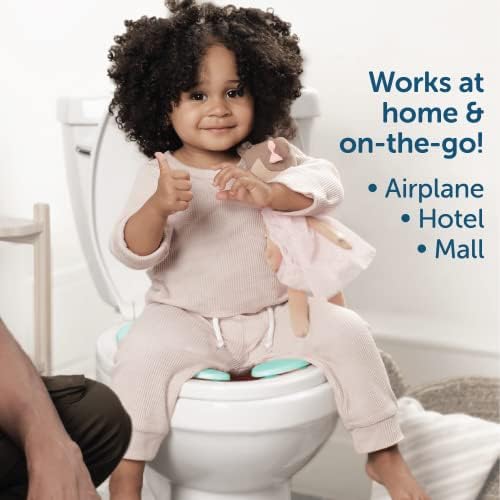 Folding Travel Potty Seat for Boys and Girls, Fits Round & Oval Toilets, Non-Slip Suction Cups, Includes Free Travel Bag - Jool Baby Products (Aqua)