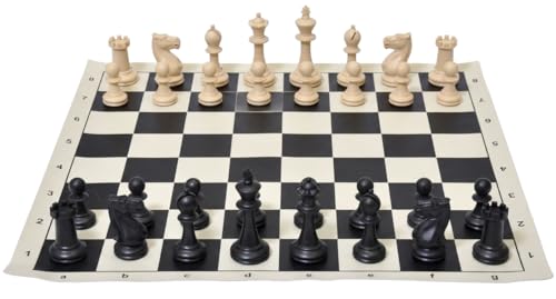 Image of PALM ROYAL HANDICRAFTS 17x17 inches Portable Travel Chess Set - Roll-Up Vinyl Board with Staunton Chessmen and Zippered Carrying Case - Perfect for Tournaments, Schools, and Outdoor Play.