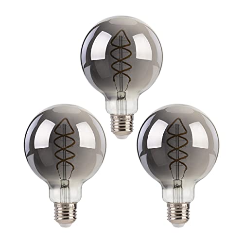 FLSNT Dimmbar Globus LED Edison Glühbirne E27 Vintage, G95 Retro LED Spiral Filament Deko Glühbirne, 5.5W (Ersetzt 25W), 2700K Warmweiß, Rauchgraues Glas, 3 Stück Cover