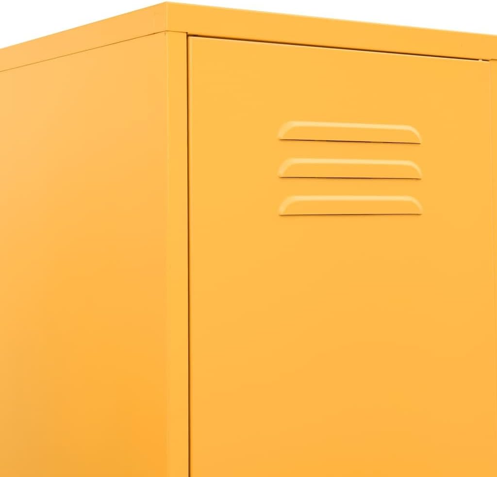 Mustard Yellow Steel Tall Locker Cabinet with 4 Adjustable Shelves, Secure Storage Lock and Key, Durable Modern Design for Office and Living Room Organization