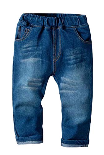 Calça jeans masculina Fubotevic com cintura elástica casual lavada envelhecida, Denim Blue, 2T