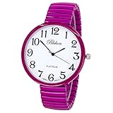 Blekon Collections New Super Large Face Stretch Band Japanese Movement PC21J Fashion Watch (Hot Pink