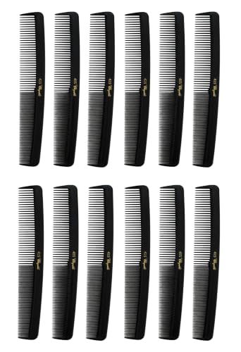 KREST COMBS Cleopatra Series 7 inch Round Back Finger Waver Comb Black (Pack of 12) (Model: 415)