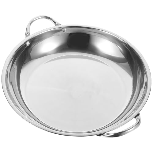 SAFIGLE Sartén Wok de Acero Inoxidable 32 Cm Doble Asa para Cocina Doméstica y Camping, Olla Metálica Resistente para Estofados y Guisos, Utensilio de Cocina Multiuso para Hogar y