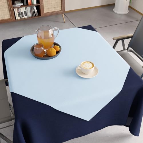 Image of Encasa XO Dining Table Cover Cloth for 4 Seater | 90x90 cm Cotton Canvas Square Table Cloth | Machine Washable Tablecloth for Indoor & Outdoor Use - Ice Blue Solid Color