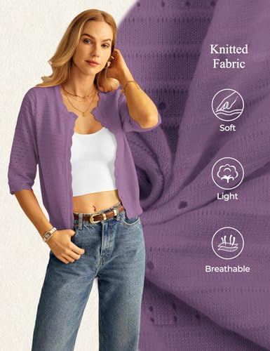 Image of GRACE KARIN Womens 3 /4 Sleeve Cardigan Sweater, Lightweight Cropped Cardigan Trendy, Dressy Casual Crochet Bolero Shrugs