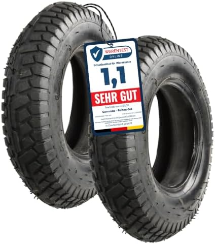 Garronda 2er-Set 4.80/4.00-8 Reifen mit Schlauch Schubkarre Schwarz GD-0164 | 6PR, mit Autoventil, als Ersatzreifen für Bollerwagen, Gartenwagen, Hof und Baustelle, aus Gummi, Ø 40
