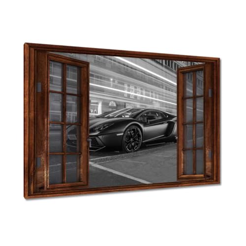 Tableau voiture de sport noir et blanc 120x80 cm pour habiller un grand mur