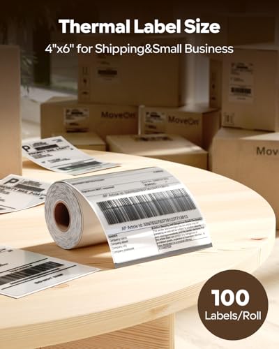 Image of Phomemo Thermal Label Printer with Ethernet & Bluetooth Connectivity with 100 Labels Transparent Thermal Labels 4x6, Compatible with iPhone, Android, Shopify, Amazon, USPS