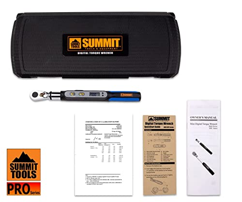 Summit Tools Bit-Head Digital Torque Wrench, 1/4 Inch Drive Adopter, 0.74-14.75 Ft-Lbs Range, Measure Peak Torque, Compact Size, Calibrated (Bms2-020Cn-S) #TOP5