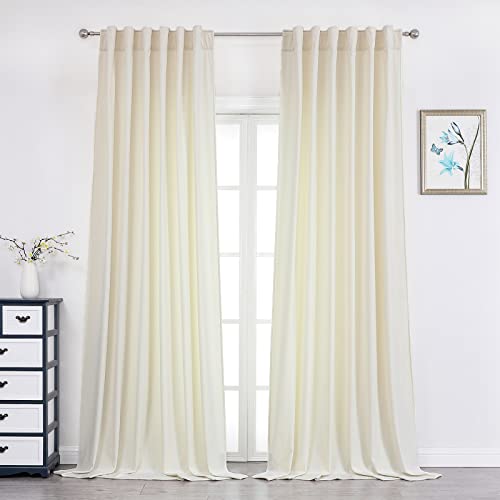 Benedeco Ivory Velvet Curtains for Bedroom Window with Back Tab, Super Soft Vintage Luxury Heavy Drapes, Room Darkening Thermal Insulated Curtain for Living Room, W52 by L90 inches, 2 Panels