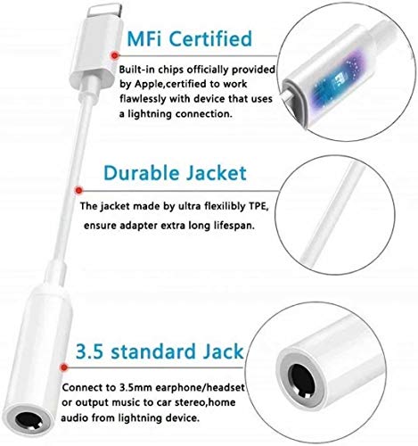 2PC Headphone Adapter for iPhone Aux Audio to 3.5 mm Jack Headphones Adapter for iPhone Xs/Xs Max/XR/ 8/8 Plus/X (10) / 7/7 Plus/11 Pro,Earphone Dongle Spiltter Accessorie Support All iOS System - Thumbnail 3