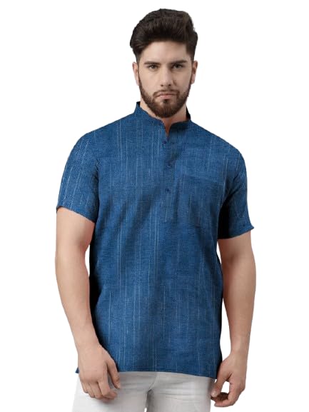 Mens Khadie Cotton Half Sleeves Solid Casual Short Kurta-image-24