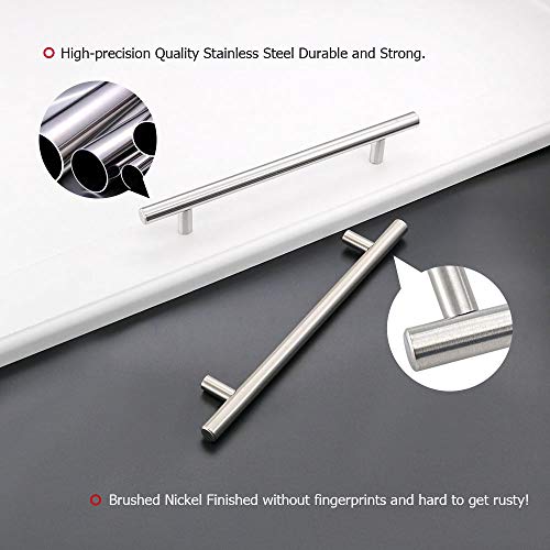 Image of homdiy (30 Pack) Drawer Pulls Brushed Nickel Cabinet Pulls HD201SN Cabinet Hardware Euro Style Drawer Handles 6-1 /4in Hole Centers Kitchen Cabinet Handles Cupboard Handles