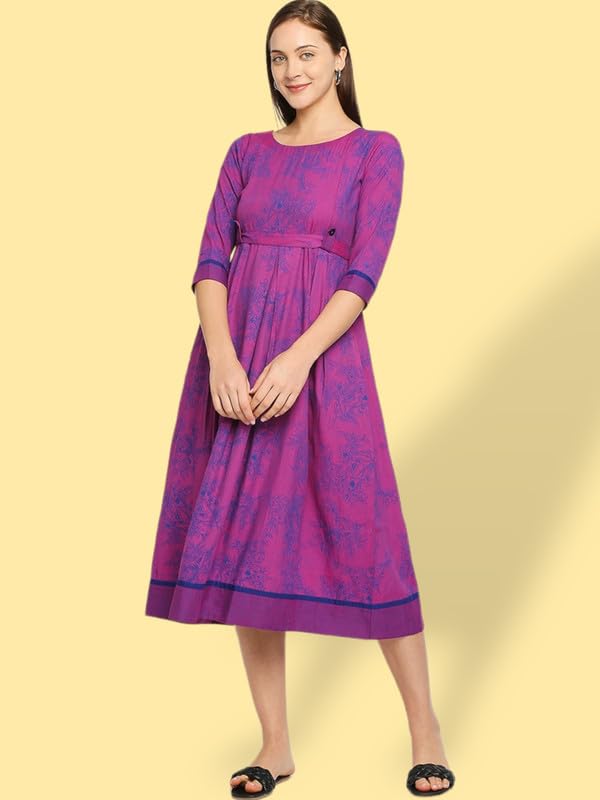 Image of DUMMY SHAPE Maternity Dresses for Women Cotton | Feeding Anarkali Kurta with Concealed Nursing Zippers for Pre & Post Pregnancy | Mom to Be Gifts (DS-MAT-P054 M, Purple)