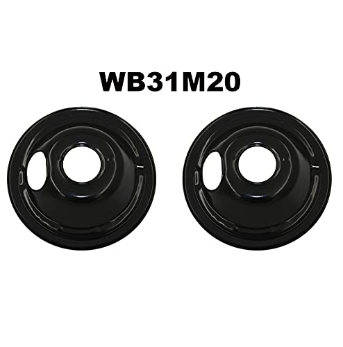 WB31M19 and WB31M20 Range Cooktop Porcelain Drip Pans Replacement Set Compatible with GE Hotpoint Kenmore Range with Locking Slot - Includes 2 6-Inch and 2 8-Inch Pans, 4 Pack, Black