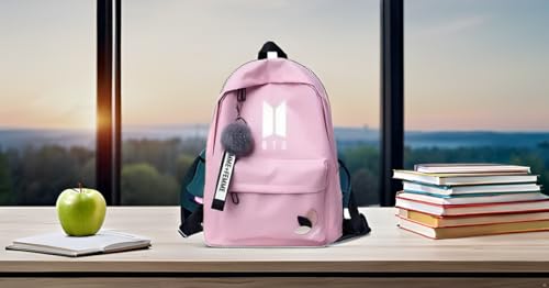 Image of BTS Backpack for Girls | K-Pop School Bag with Trendy Design & Keychain | Waterproof Lightweight Travel & College Women Backpacks for Teens | Shoulder Bags | Gift For Girls