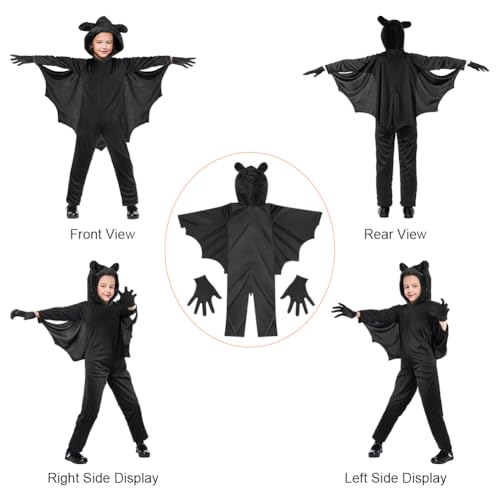 Aomig Kids Bat Vampire Wings Costume Jumpsuit for Halloween, Black - Image 4
