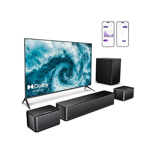 ULTIMEA 5.1 Sound Bar with Dolby Atmos, 410W Surround Sound System for TV, 3D Sound Bars for Smart TV with Subwoofer, Adjustable Surround and Bass, Home Audio Soundbars for TV, HDMI eARC, Poseidon D60
