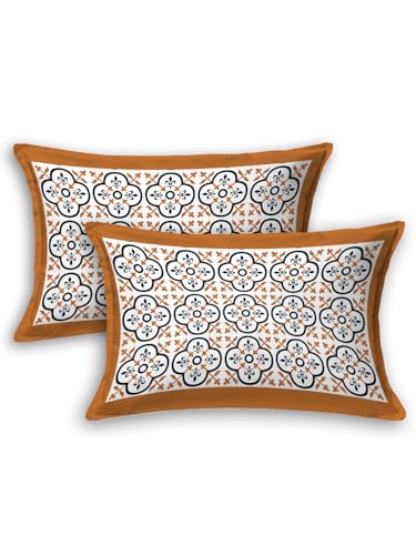 Image of LIVING ROOTS Jaipuri Hand Block Print King Cotton Bedsheet 86 * 104 inches (7 * 8.5 feet) with 2 Pillow Cover | 210 TC | Rich Fast Colour with No Colour Bleeding | (034-C)