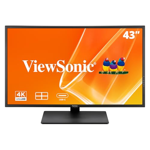 Image of ViewSonic VX4381U-4K 43 Inch 4K Monitor, with HDR10 for Seamless Home and Office Entertainment, Multi-Picture Support for 4 Simultaneous Inputs, 65W USB-C, HDMI, and DisplayPort Inputs