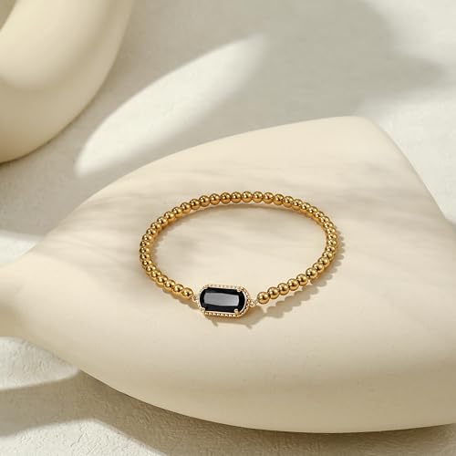 Gemstone Birthstone Bracelets For Women 14k Plated Gold Beaded Stretch Elastic Bead Ball Bracelets Trendy Dainty Jewelry Gifts4