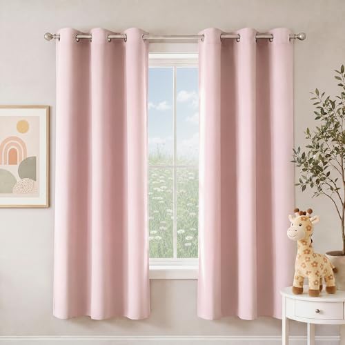 Image of NICETOWN Blush Pink Room Darkening Curtains 78 Inches Long 2 Panels for Girls Room, Bedroom, Nursery Thermal Insulated Blackout Drapes Solid Grommet Noise Reducing Window Curtains, W40