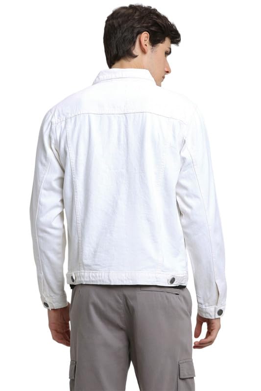 Image of DENNIS LINGO Men's Olive Washed Cotton Denim Jacket, Regular Fit Long Sleeves Regular Collar