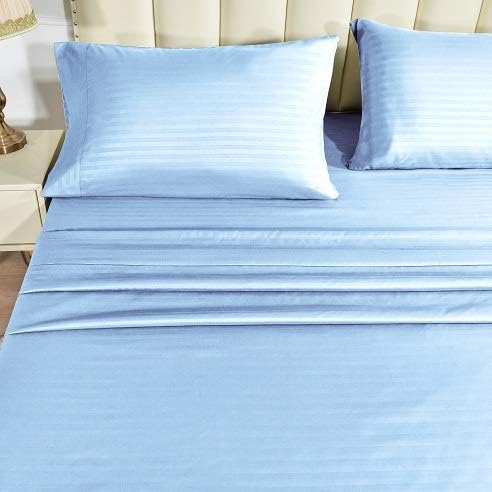 JÁCLER King 4 Piece Sheet Set- Microfiber Bedding - Bed Sheets - Extra Soft - Easy Fit - Breathable & Cooling Sheets - Comfy, Wrinkle, Fade - Stain Resistant– Stripe Light Blue