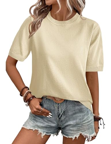 Image of Zeagoo Womens Summer Tops Dressy Casual Short Sleeve Sweaters Crew Neck Lightweight Knit Tops Loose Blouse Basic Shirts