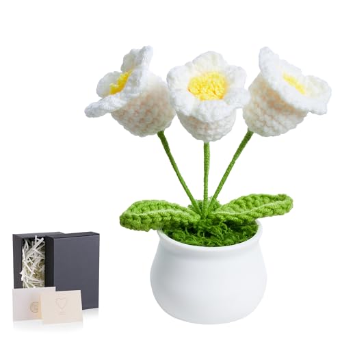 GUJOXILA Fleur blanche crochetée Muguet porte-bonheur Cadeau pour femme, anniversaire, Saint-Valentin, fête des mères, remerciement, enseignante, décoration de bureau