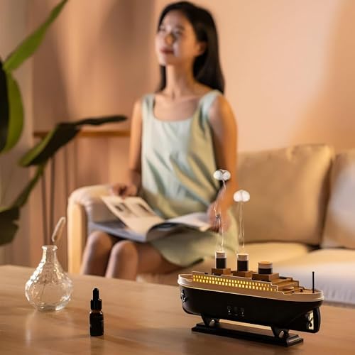 Image of Titanic Steam Ship Humidifier Diffuser - Ultrasonic Aromatherapy Mist Maker with Multicolor LED Lights | Ship-Themed Cool Mist Diffuser for Home, Office, Bedroom Decor.