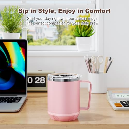 Image of Felibeaco 16oz Heated Coffee Mug with Flat Bottom for Rapid Heating, Stainless Steel Heated Coffee Cup Suitable for Different Coffee Mug Warmer /Heaters, Heated Mug /Cup for Home and Office Desk,Pink