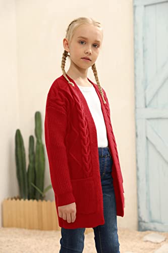 Image of Ermonn Girls Kids Open Front Cardigans Sweaters Long Sleeve Knit Cute Sweater Outwears with Pockets for 5-14 Years