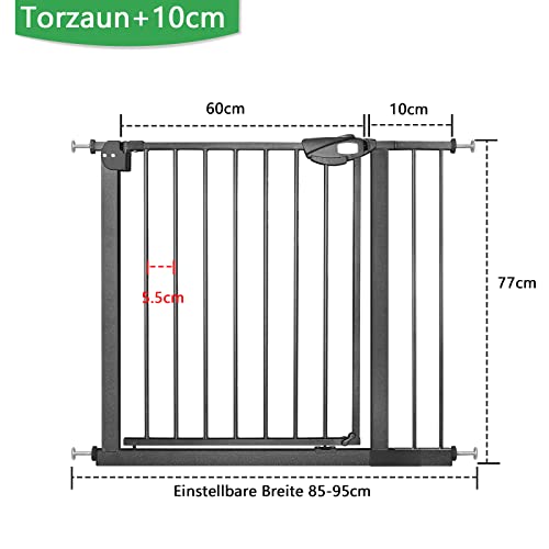 XMTECH Türschutzgitter Ohne Bohren Treppengitter für Kinder 85-95cm breit,Auto-Close Baby Türgitter Treppen Absperrgitter mit Druckbefestigung,Safety Gate,180° Zweiwegeöffnung Schwarz