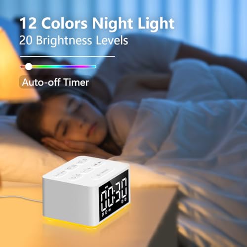 Image of 3-in-1 Sound Machine White Noise Machine Dual Alarms 12 Color Night Lights 30 Soothing Sounds 15 Wake Up Sounds 32 Volume for Baby Adults Kids Sleep Timer Memory Function Backup Battery Alarm Clock