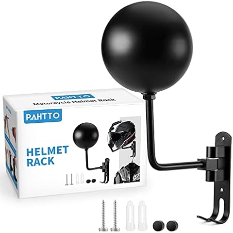 PAHTTO Motorcycle Helmet Holder, Helmet Rack Wall Mount 180 Degree Rotation Helmet Hanger with Double Hook for Coats, Caps, Hats, Motorcycle Accessories Cover
