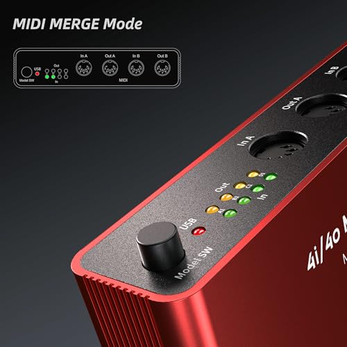 Image of DigitalLife Quad-I /O | 4-In /4-Out MIDI Merge & Thru Box (Metal, Red) | Standalone Routing With 8x Status LEDs. Seamlessly Merge Or Split MIDI Signals. Optimized Performance For MIDI Setup