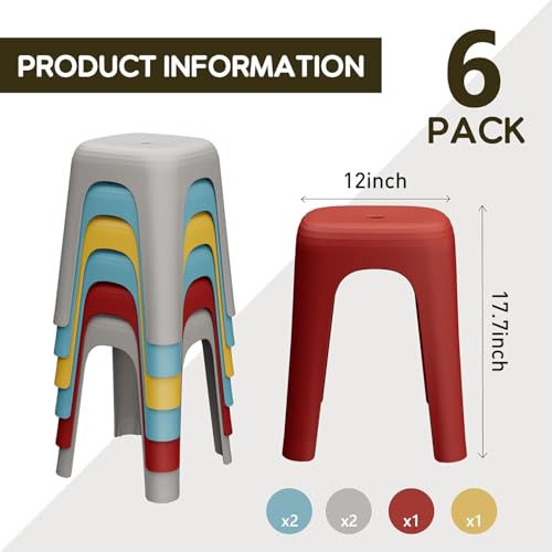 Image of 6 Pack Stackable Classroom Stools 18 Inch Nesting Plastic Stools Portable Backless Chairs for Classroom, Students, Adults, Living Room, Dining Room, Office Home