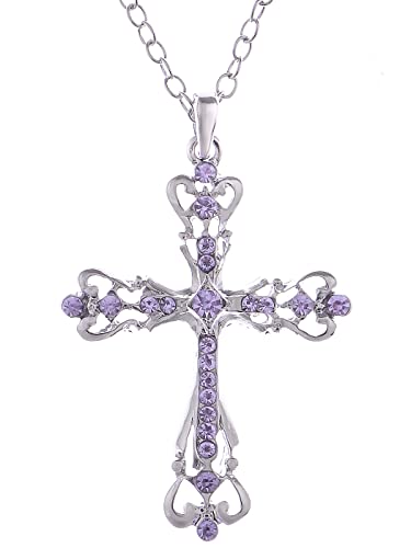 Image of Alilang Womens Black Silver Clear Crystal Rhinestones Celtic Holy Cross Pendant Necklace